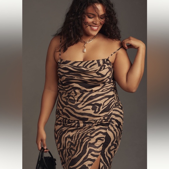 By Anthropologie sleeveless draped back asymmetrical slip midi dress, size 16W - Picture 2 of 7